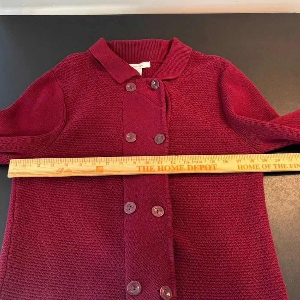 Dress Barn Womens Double Breasted 100% Cotton‎ Maroon Cardigan SZ L Chunky Knit